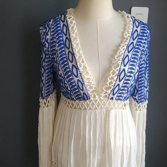 Free People Blue and Cream Mini Dress - Picture 3 of 13